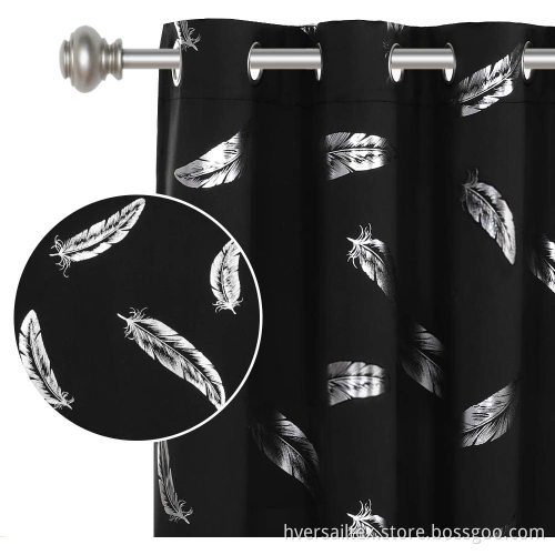 Feather Pattern Silver Foil Printed Window Curtain